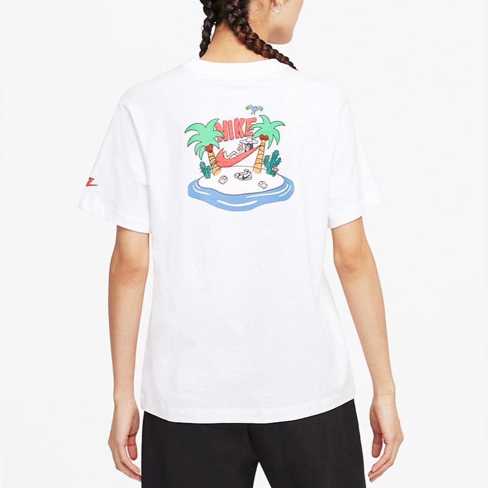 Nike Plant Print Round Neck American Vintage Breathable Loose Sports Casual Short Sleeve Drop Shoulder T-Shirt Women T-Shirt White DV6133-100