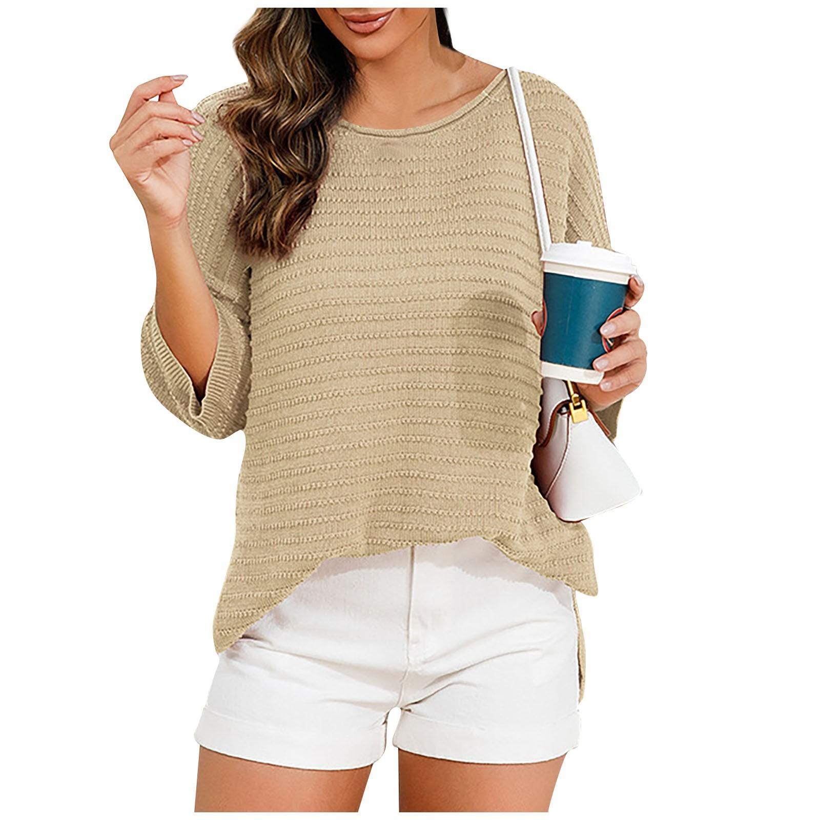 Женский однотонный модный шерстяной свободный пуловер с круглым вырезом, свитер с Т-образным рукавом L хаки