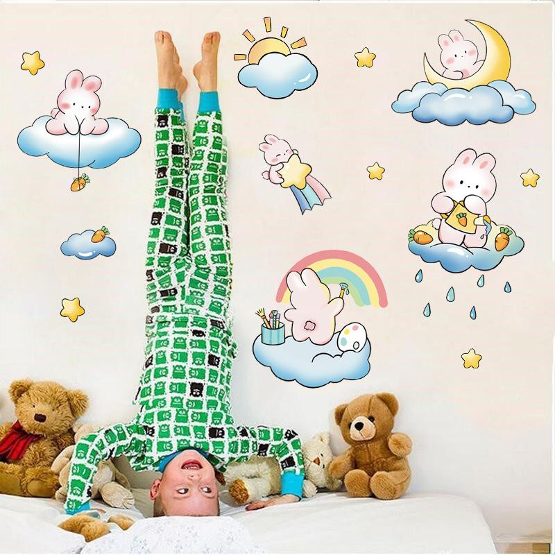 Cute rabbit wall stickers princess room layout ins cartoon stickers children's room wall decoration XY6028