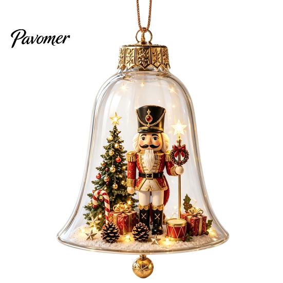Christmas Gift for Family Friends 3D Bell Ornament, Winter Scene Clear Decoration with Santa Snowman Reindeer Decorative Spheres Angel Tree