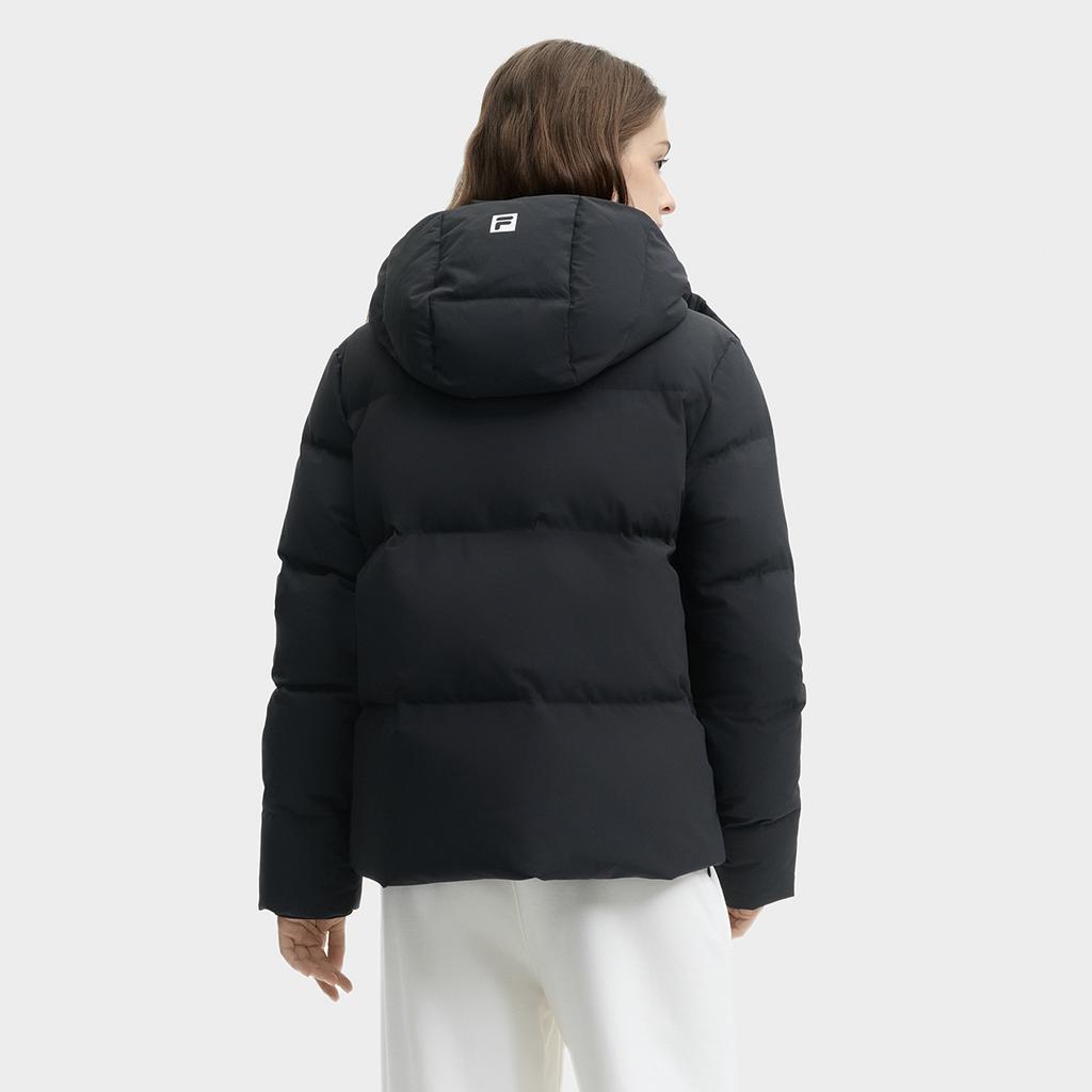 Fila Original Solid Color Minimalist Logo Warm Versatile Hooded Long Sleeve Down Jacket Women Outerwear Black F51W449902FBK