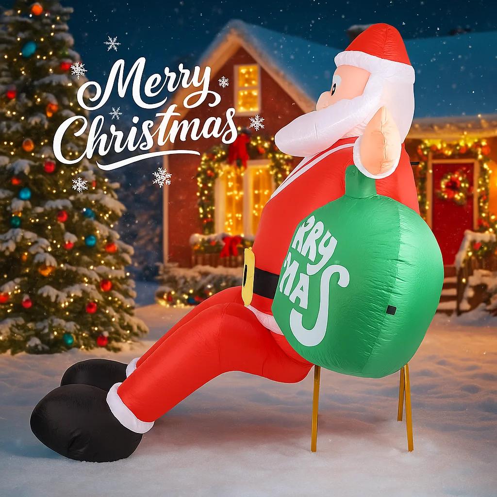 7.87FT LED Light Xmas Inflatable Santa Claus Christmas Ball Toy Yard Party Decoration Home Ornaments Supplies Xmas Holiday Gifts