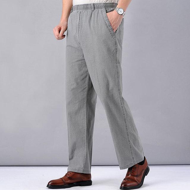 Herren Business Casual Lockere Hose Männlich Einfarbige Taschen Leinenhose Atmungsaktiv Mode Weich Bequem Hose Große Größen