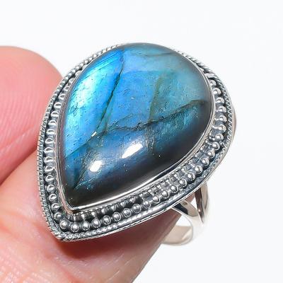 Natural Labradorite Gemstone Handmade 925 Solid Silver Jewelry Ring Size 10 Y0c15