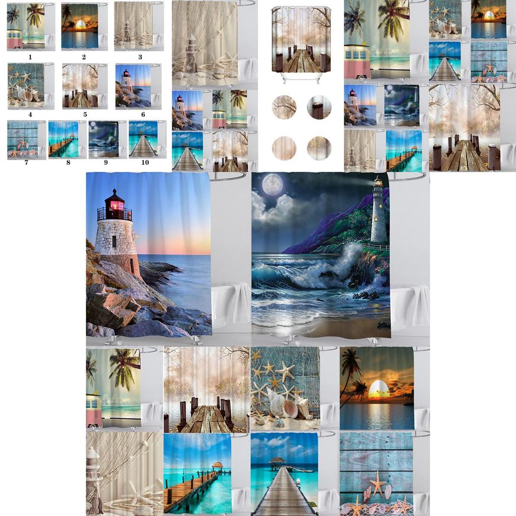 Lakeside Wharf Sea Bridge Blue Conch Starfish 3d Printing Digital Shower Curtain With Hooks