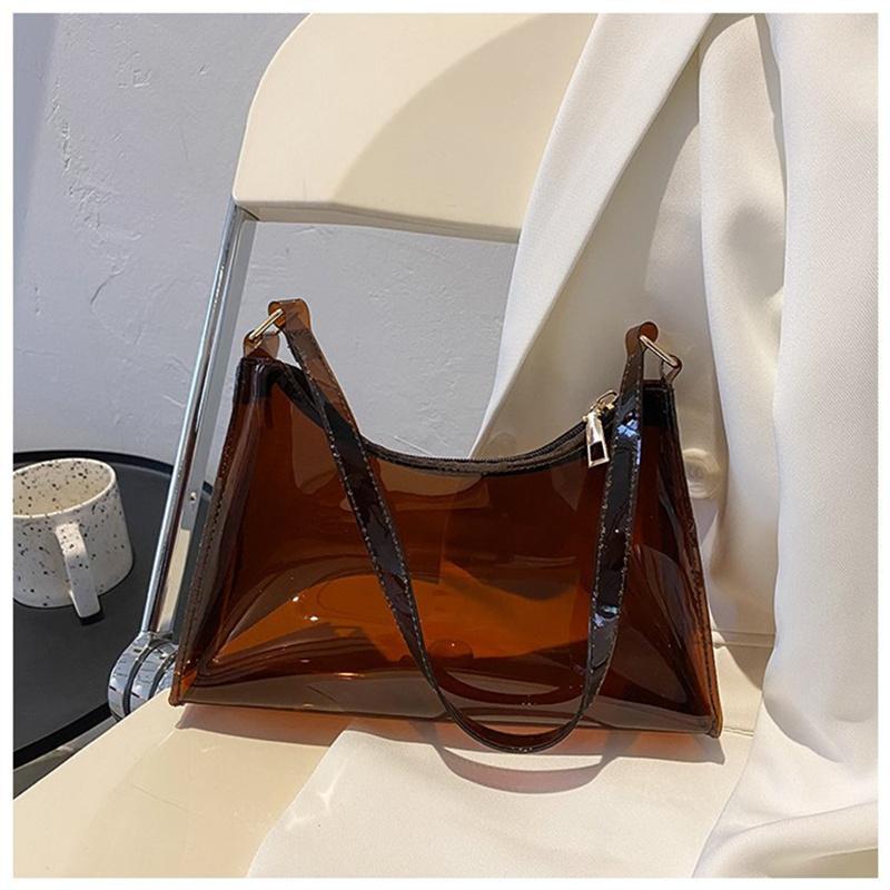 Fashion High Quality Pvc Handbag Transparent Eye-Catching Jelly Bag Zipper Multifunctional Simple Style Women'S Shoulder Bag New