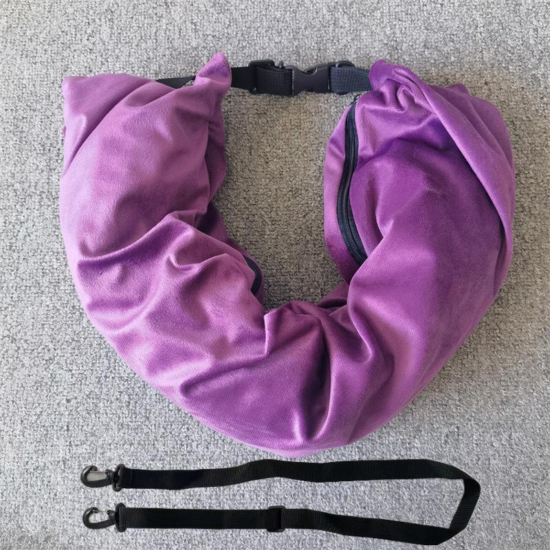 2 In 1 Fleece Folding Pillow Refillable Travel Bag Solid Color Soft U-shaped Storage Neck CushionTravel Accessories