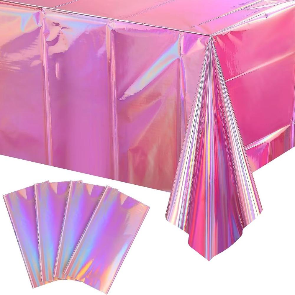 Foil Metallic Rectangle Table Cover Shiny Disposable Table Cloth  For Birthday Wedding