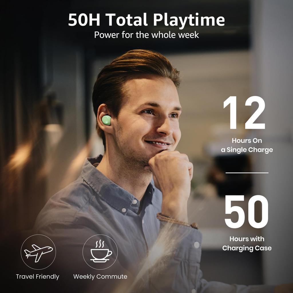 TOZO T6 Earphones Bluetooth Wireless Warm Sound AI Noise Reduction during Custom App High Water Resistance Disable via No Accidental Up to 50 Hours of