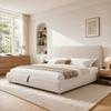 Upholstered Bed, Double Bed, 180*200cm, Hydraulic Function, Slatted Frame, Headboard, Large Storage Space, Bed Legs Made of Solid Wood, Cream, Velvet