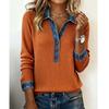 Damen Ins Stil Denim Langarm Rundhals Patchwork Strickoberteil