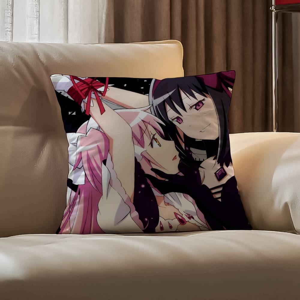 Puella Magi Madoka Magica Pillow Case Anti-Dustmite Pillowcase Invisible Zipper Silky Short Plush Sofa Cushion Cover