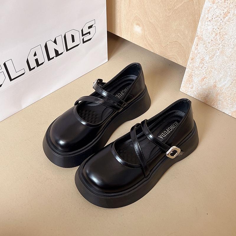 Fashion versatile black platform thick heel small leather shoes women's new summer skirt retro Mary Jane single shoes