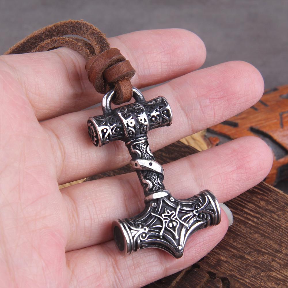Viking Thor Hammer Necklace Stainless Steel Vegvisir Pendant Mens Amulet Jewelry Gift Vintage Norse Viking Style
