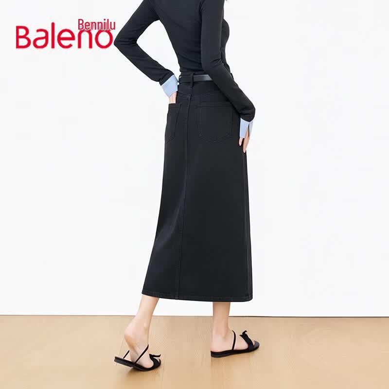 Baleno Women s High-Waisted Washed Denim Midi Skirt L