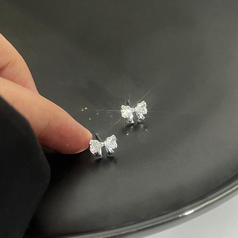 2023 Trend: Korean Style Zircon Bow Stud Earrings in 925 Sterling Silver