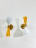 Mid Century Italian Brass Diabolo Wall Sconce Pair - Mustard & White