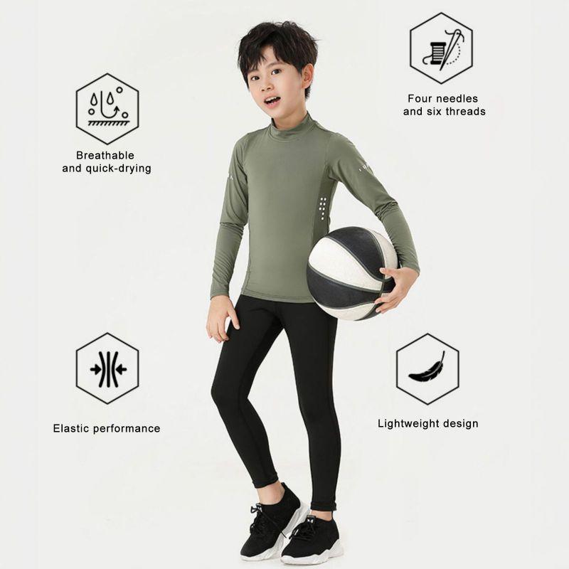 3-16 Years Kids Boys Quick Drying Breathable Elastic Sports Suit Sweatshirt Top and Tight Pants