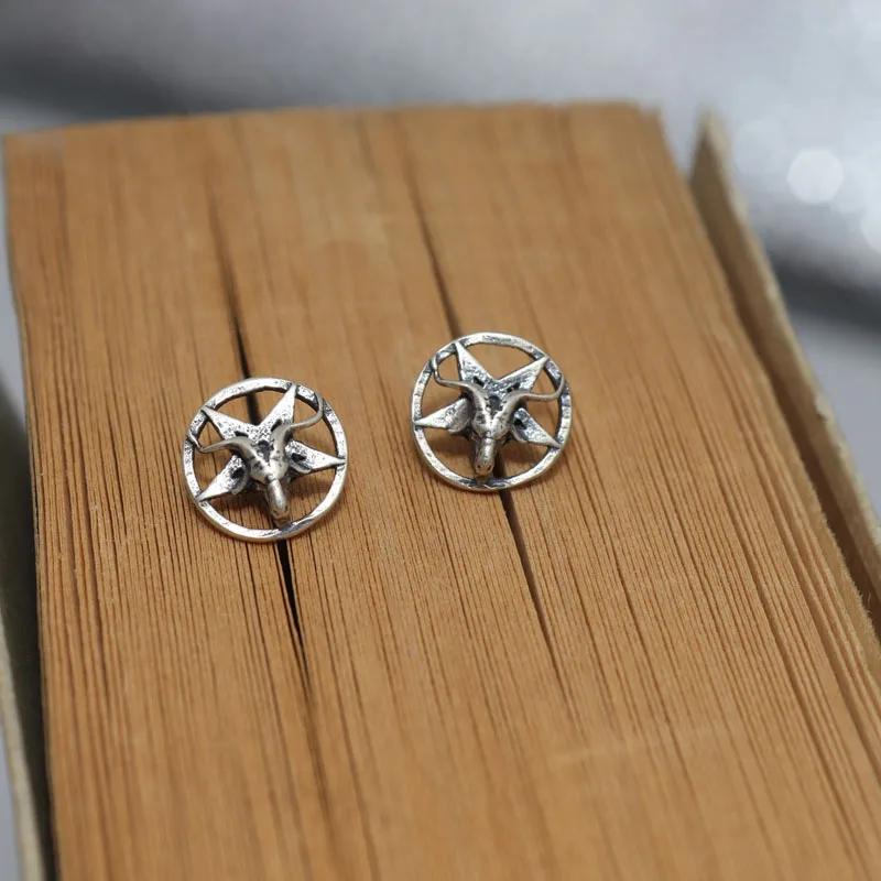 Vintage Animal Earrings Silver Color Five-Pointed Star Bull Head Earrings for Men Women Punk Casual Jewelry
