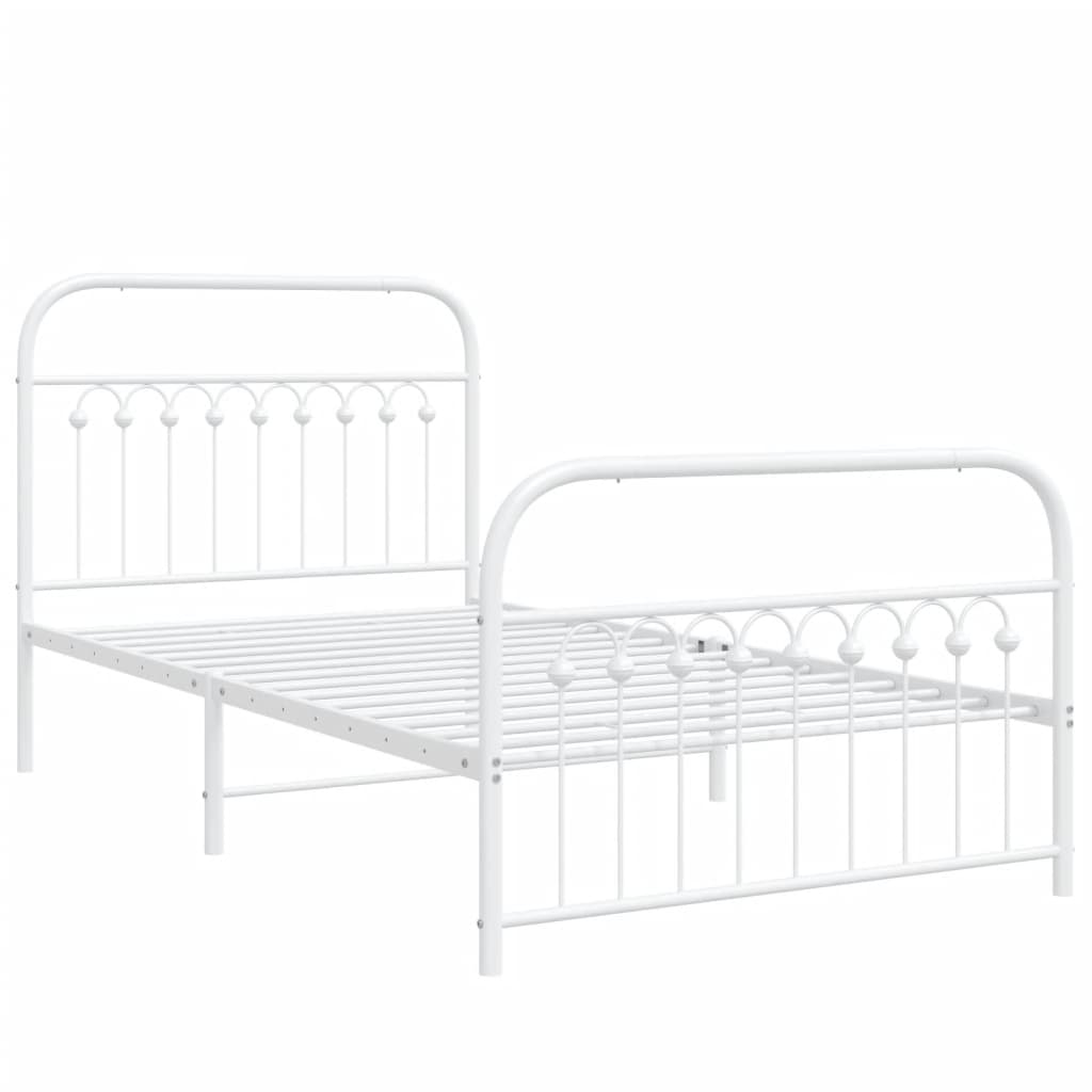 Metal Bed Frame with Headboard and Footboard White 100 x 190 cm