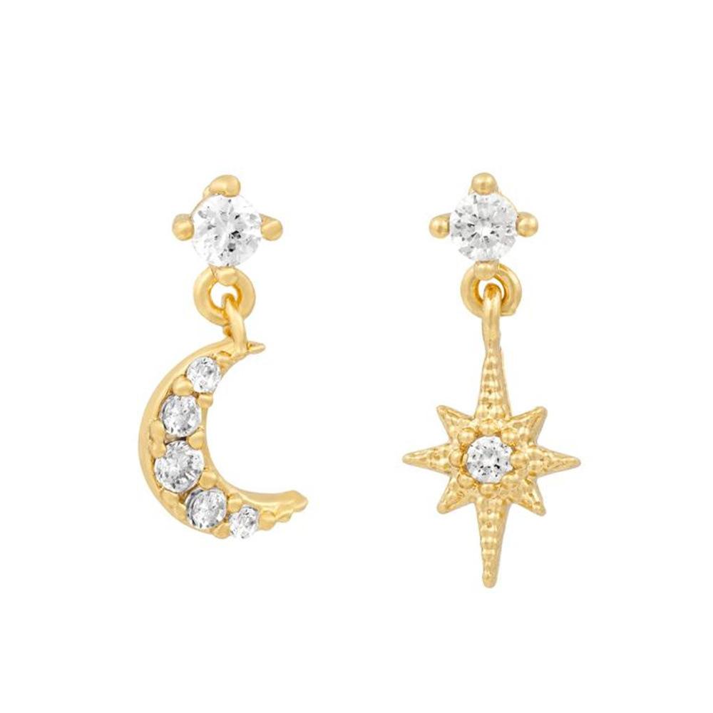 New Design Stainless Steel Cubic Zirconia Chain Stud Earrings For Women Star Moon Cartilage Earring Piercing Jewelry