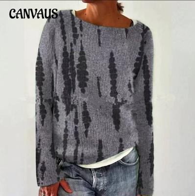 Maglione da Donna Taglia Forte Girocollo Color Block Largo Moda Pullover Maglione in Maglia