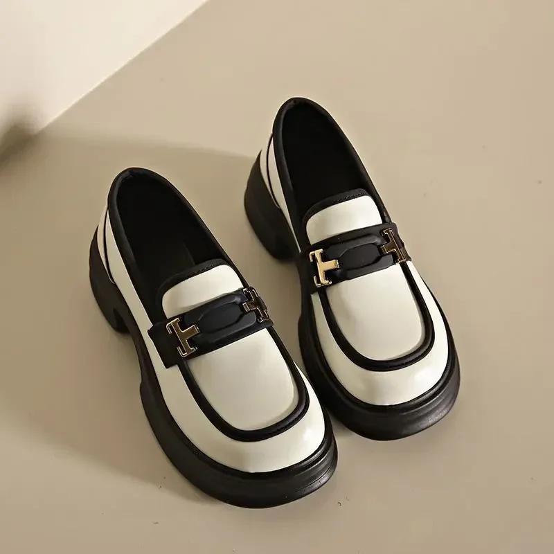 2024 New Mary Jane Thick Soled British Style Small Leather Shoes Loafers Women's Casual Fashion All Soft Soled Women's Shoes