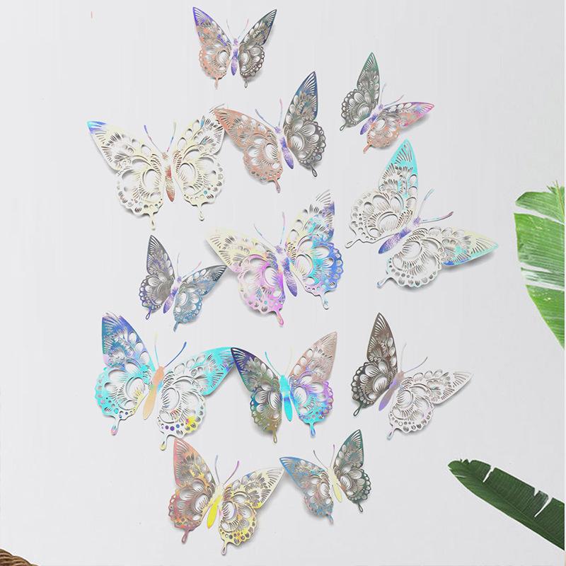 12 Pieces Colorful Butterfly Wall Stickers Set 10 Colors Hollow Cut Out DIY Pearl Paper Simulation Decor for Home Room