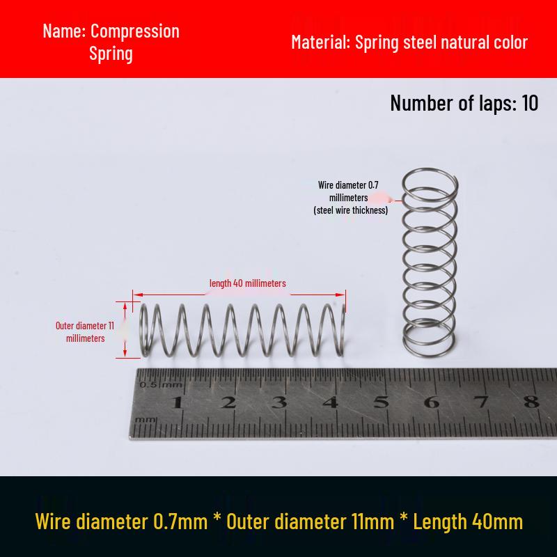 Druckfeder mit Rückstellfunktion aus Federstahl, 0,7 mm Drahtdurchmesser, 8-12 mm Außendurchmesser