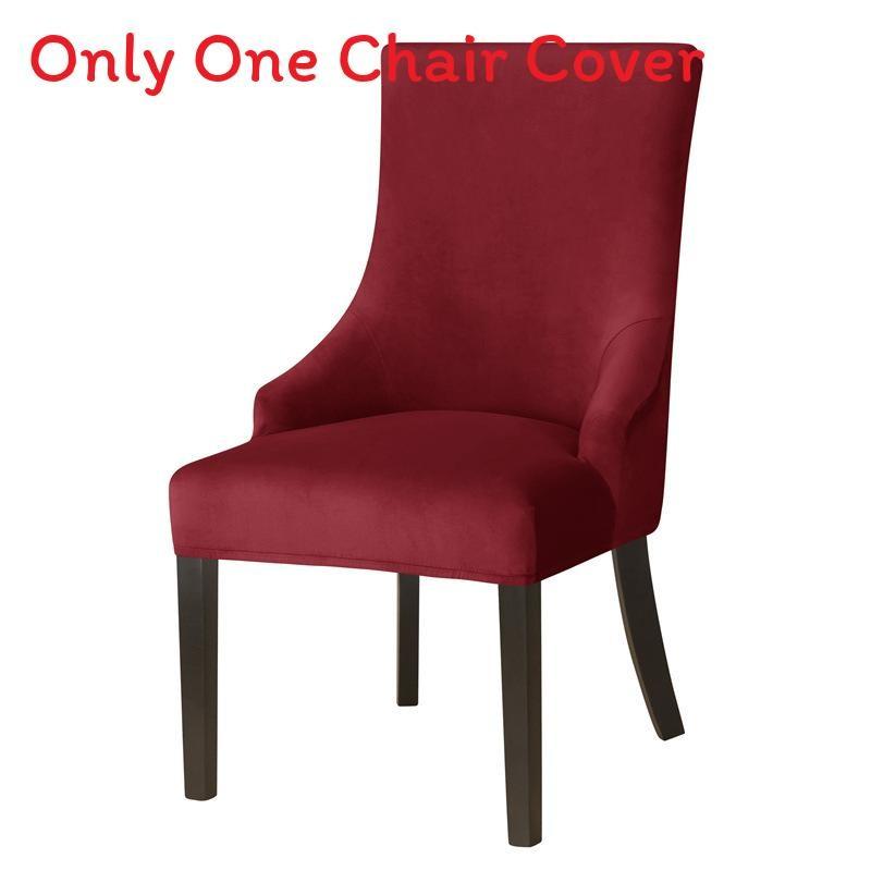 Stretch Velvet Wingback Chair Cover High Back Sloping Arm Dining Chairs Cover