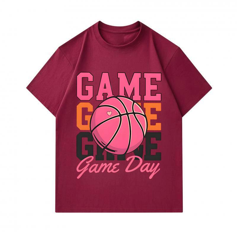 Men's 100% Cotton Crew Neck Short Sleeve T-Shirt, Cute Pink Basketball Game Day Graphic Printed Casual Tees for Basketball Sports Enthusiasts, Comfort