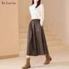 Hepburn Style A-Line Matte PU Leather Skirt: Retro Mid-Length, Elastic Waist, Large Swing, Autumn/Winter
