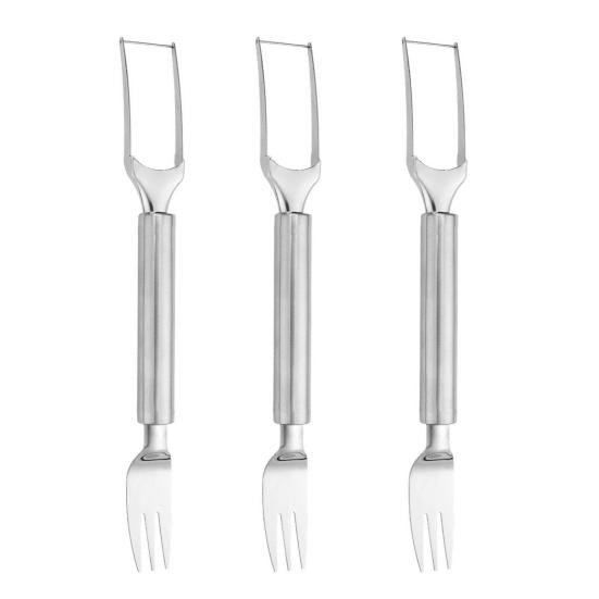 Kráječ na meloun a vidlička Nerezová ocel 2v1 Nástroj na krájení melounu Přenosný Dvouhlavý Kráječ na ovoce na léto Domácí párty Kempování Kuchyně