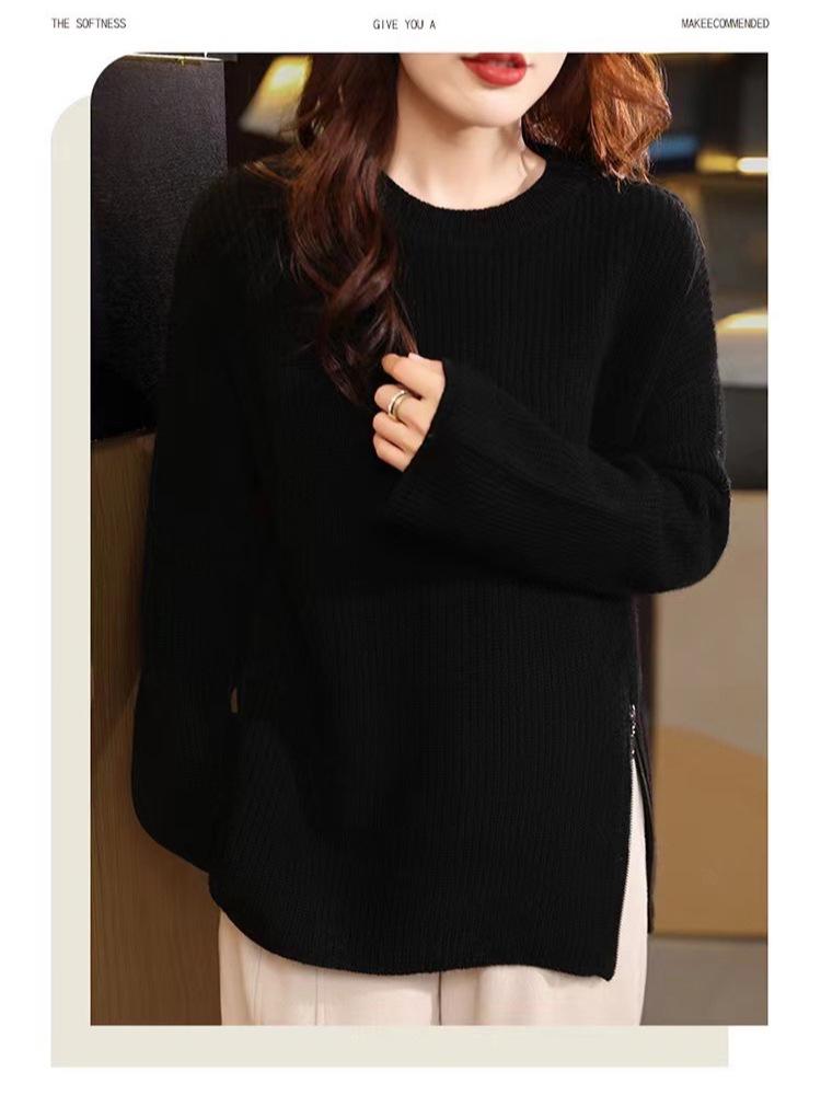 Korean Style Women's Retro Wool Sweater, Round Neck, Long and Thick for Autumn/Winter