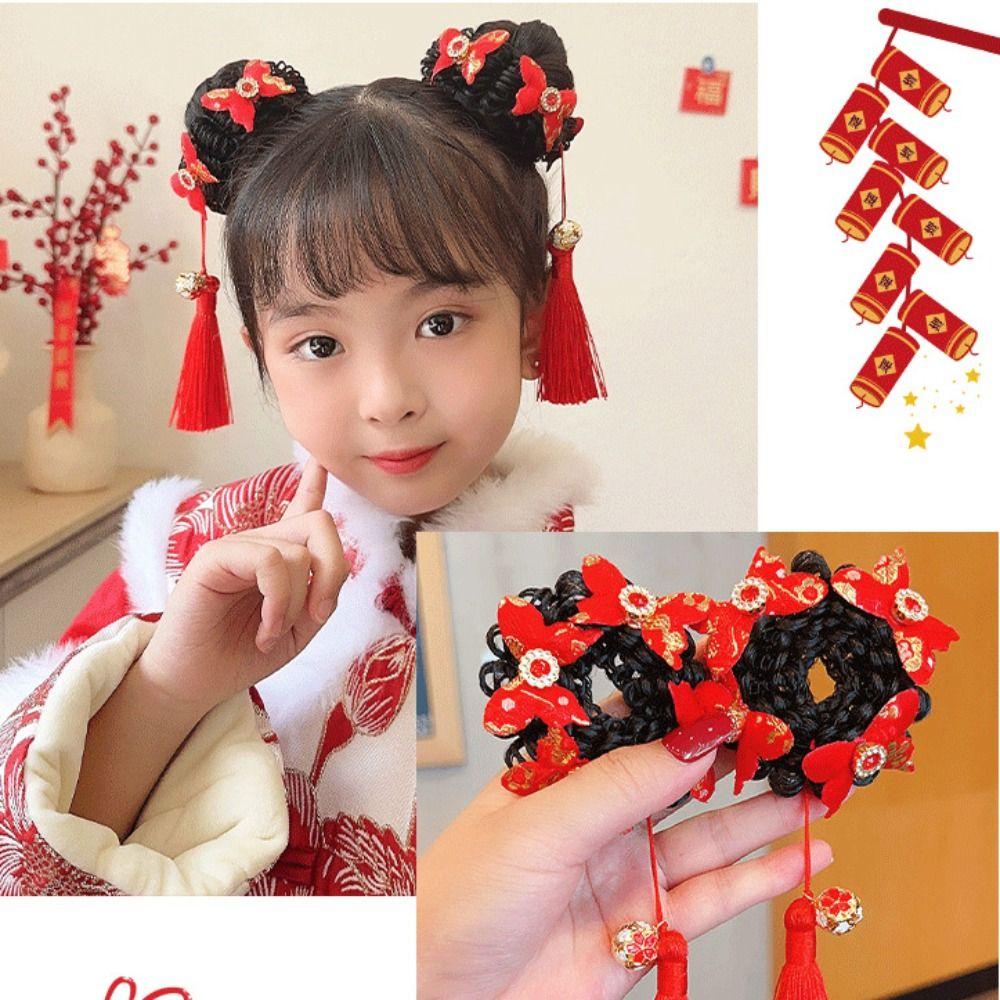Tassel Children Hanfu Hair Ring Flower Ancient Style Scrunchines Chinese New Year Headwear Girls