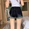 Flanged Denim Shorts Sommer High Waist Skinny Dunkelblau Elastische Gerade Strumpfhose Hot Pants Jeans Y2k Shorts