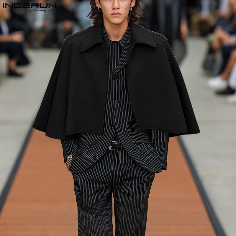 INCERUN Men Lapel Open Front Cloak Casual Loose Cropped Cape Coats