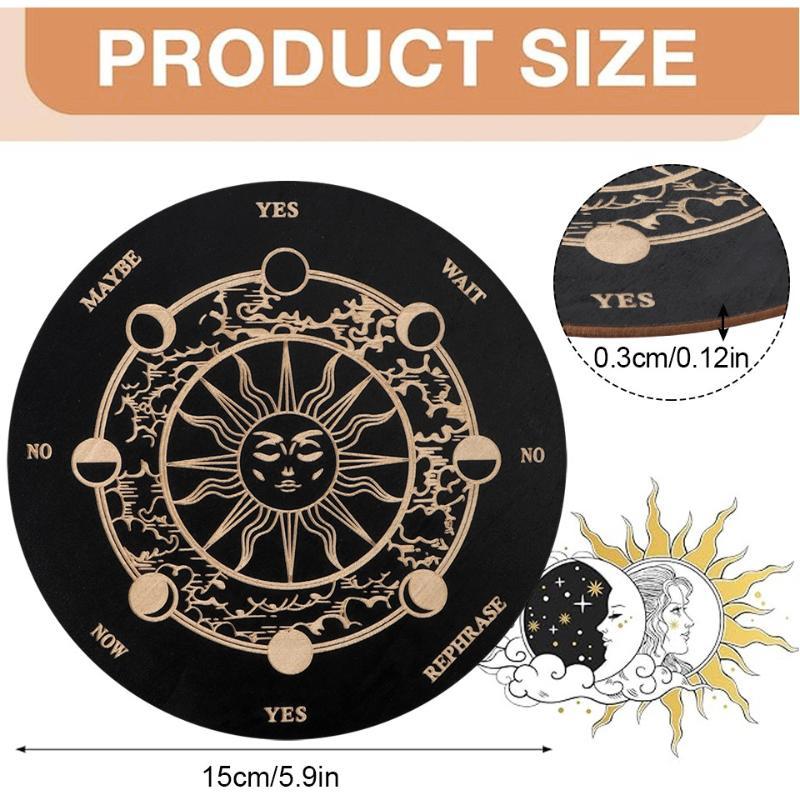 Wooden Pendulum Board Moon Star Carved Divination Plate Eco-friendly Natural Wood Tool for Dowsing Meditation Ritual Decor