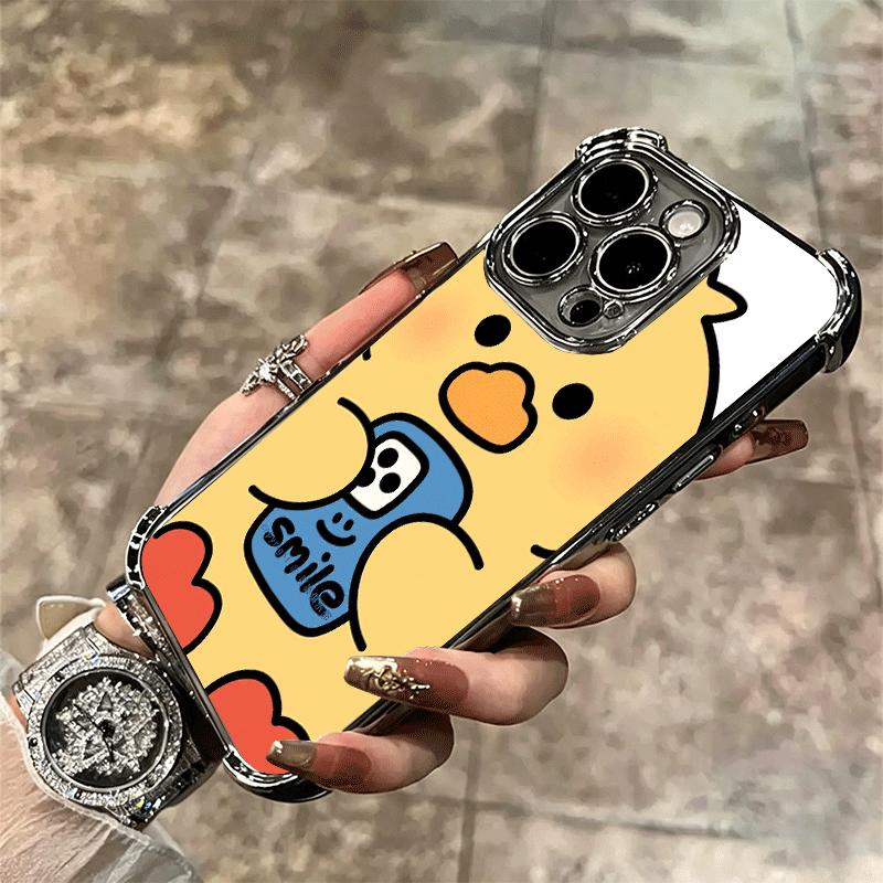 Cartoon Cute Duck Soft Phone Case For iPhone 15 16 17 Air 14 Pro Max 16E Plus 13 12 Mini Plating Anti-Fall Fundas