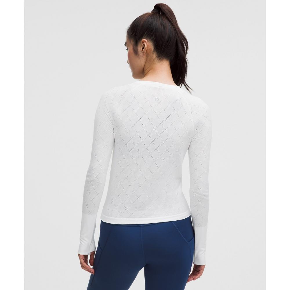 Lululemon Swiftly Tech Long Sleeve Shirt 2.0  Waist Length Diamond Drop White