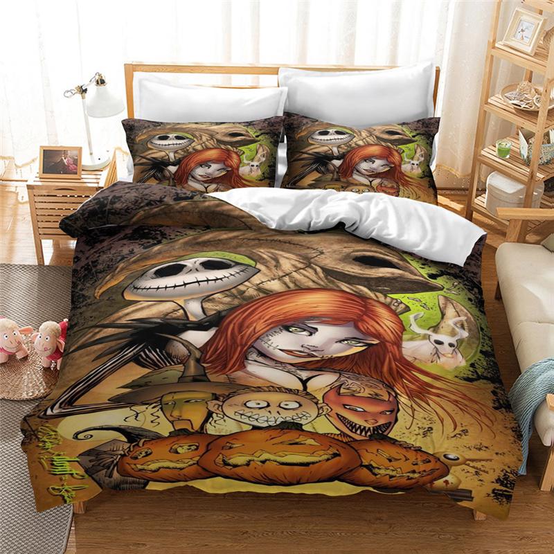 

New Nightmare Before Christmas Soft Duvet Cover With Pilow Cover Bed Linen Set Jack And Saly 3D Skul Christmas Beding Set Bedrom Decor 100*200cm Single