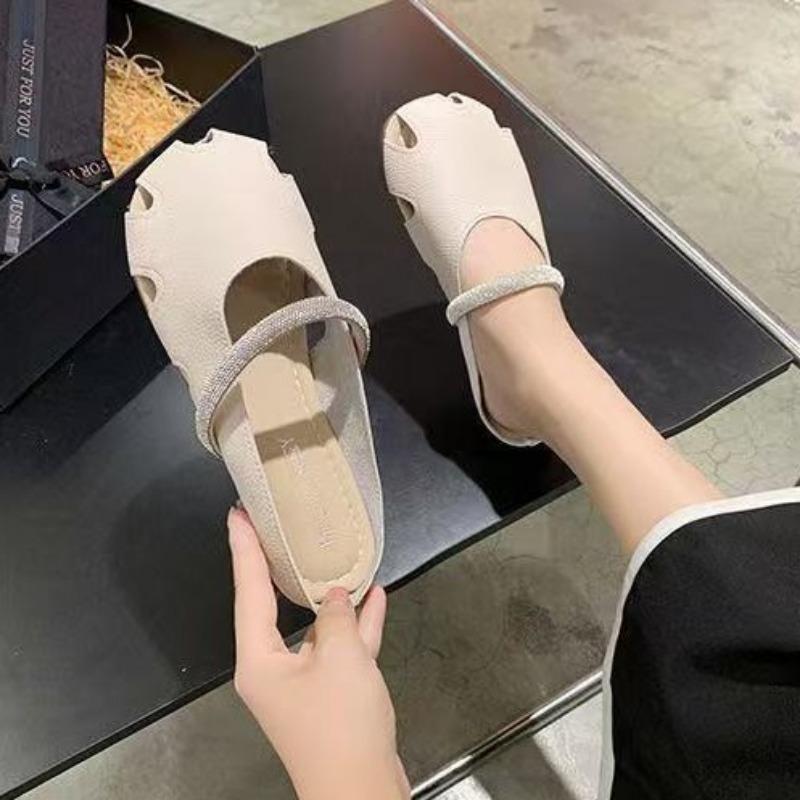 New Slippers Wear Jelly Soft Bottom Hollow Hole Slippers Soft Leather Super Soft Breathable Bag Head Half Slippers Women
