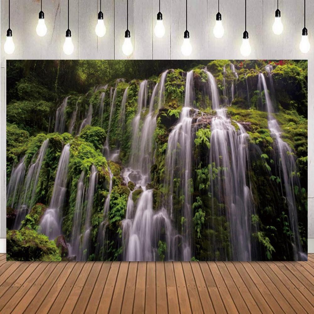 Lush Green Waterfall Forest Scenery Photo Backdrop Natural Landscape Photography Background for Portrait Shooting Home Decor8