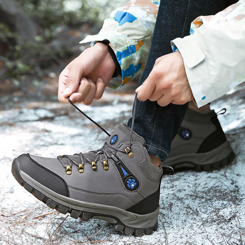 Men's Winter Snow Boots Fashion Waterproof Leather Casual Sneakers Plus Cotton Warm Hiking Boots Outdoor Work Shoes for Men