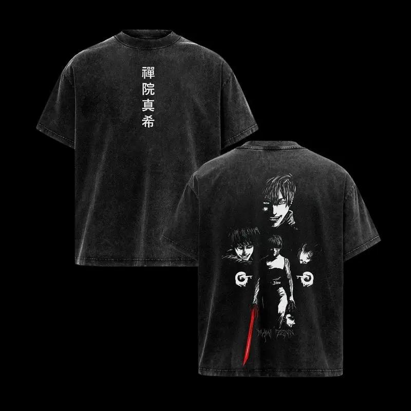

2026 Anime Jujutsu Kaisen T Shirt Zenin Maki Vintage Washed T-shirt Men s Clothing High Quality Cotton Short Sleeve Tees Tops XXL