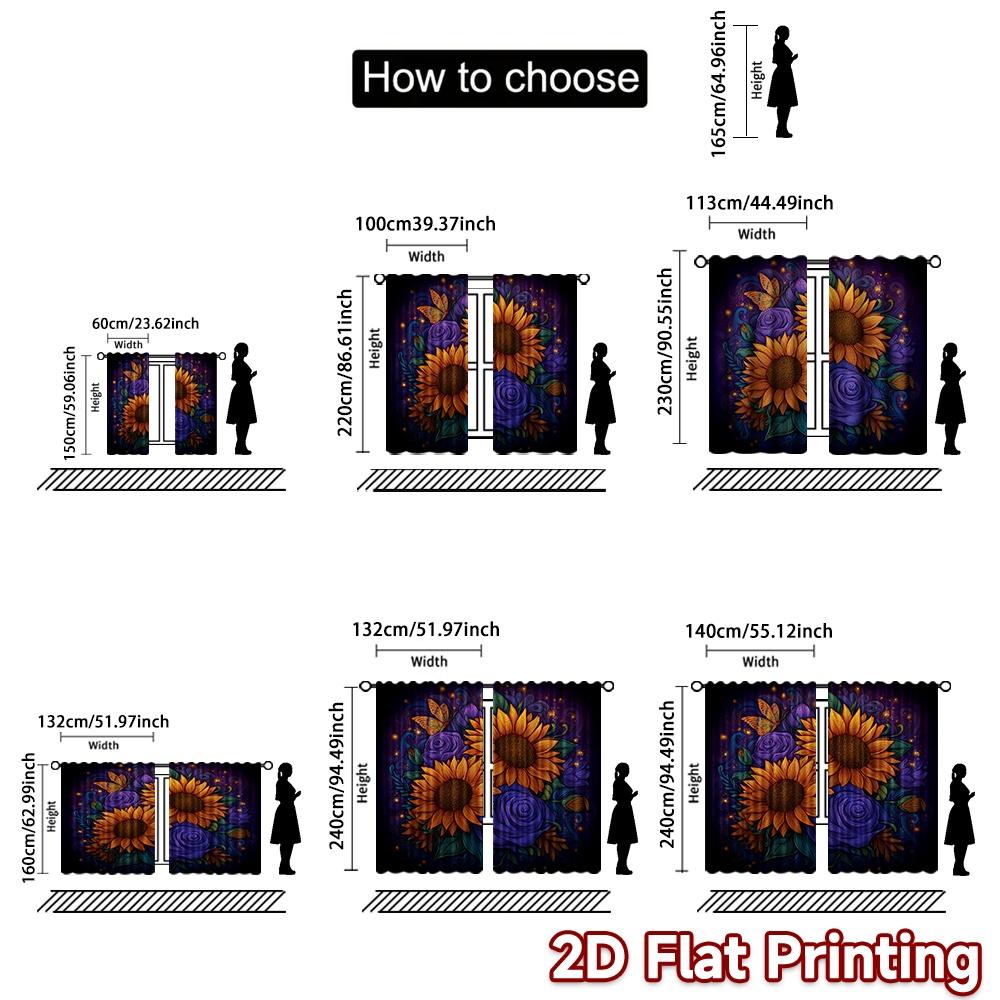 Set Of 2 Modern Flat Printing Curtains Without Rod Floral Sunflowers Roses Fashionable Curtainments During Women Is Day Curtain Made Polyester