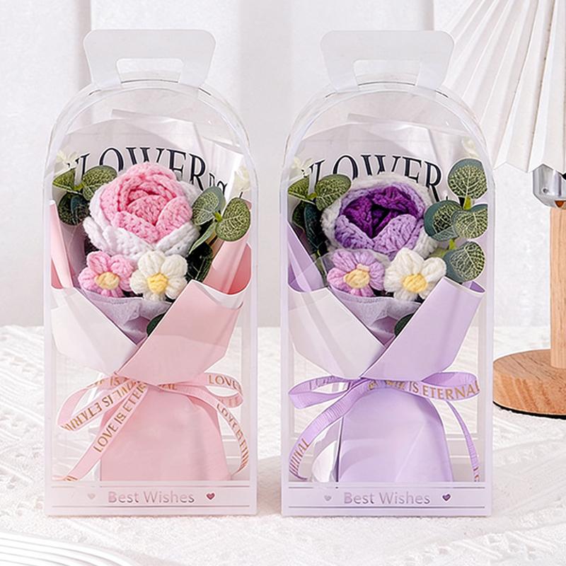 Crochet Flowers Bouquet Graduation Bouquet Knitted Flowers Artificial Flower Wedding Gift for Guests Mother's Day Gifts