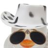 Duck Ornament Squeaky Car Dashboard Decoration Set Funny Yellow Duck Figure with Cowboy Hat Sunglasses Golden Chain Decor