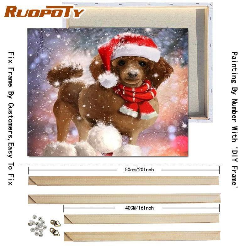 Ruopoty DIY Frame Picture By Numbers Cat Animal HandPainted Wall Art Unique Gift Painting By Number Winter Christmas Gift