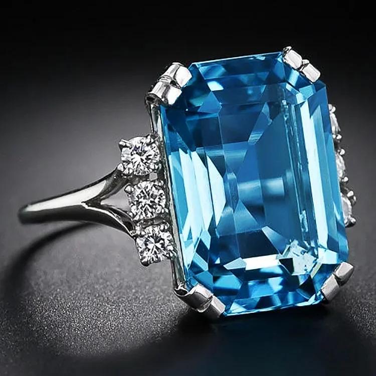 Bridal Wedding Love Water Drop Shining Design French Romantic Horse Eye Blue Zircon Ring Trendy Elegant Jewelry